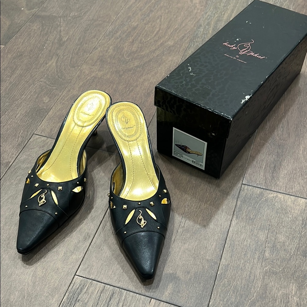 Black and Gold Women's Kitten Jenny Heel by Baby Phat